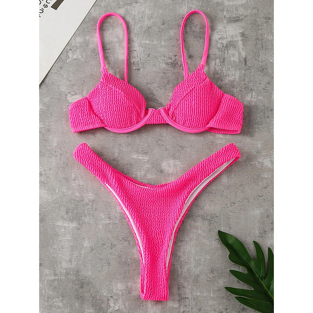 Push Up Solid Ribbed Bikini