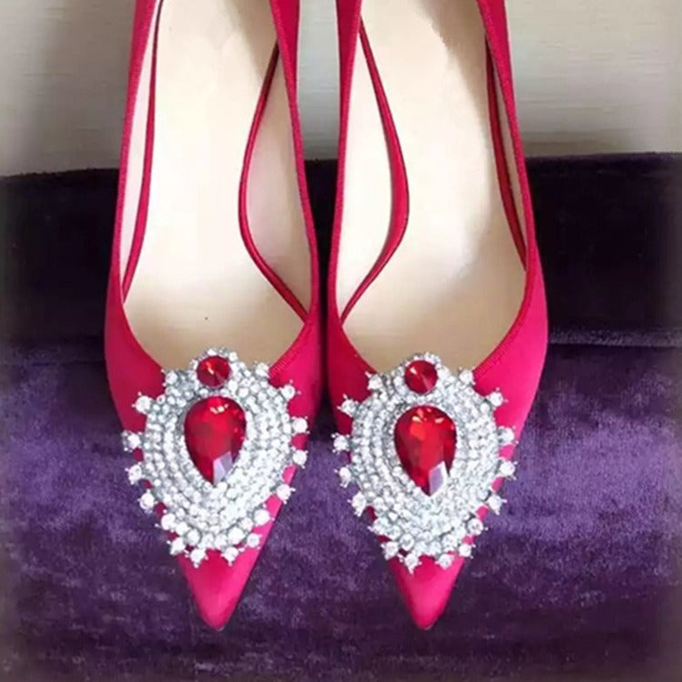 Rhinestone Satin Pointed Toe High Heels