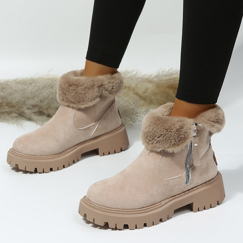 Round Toe Fur-Trimmed Ankle Boots