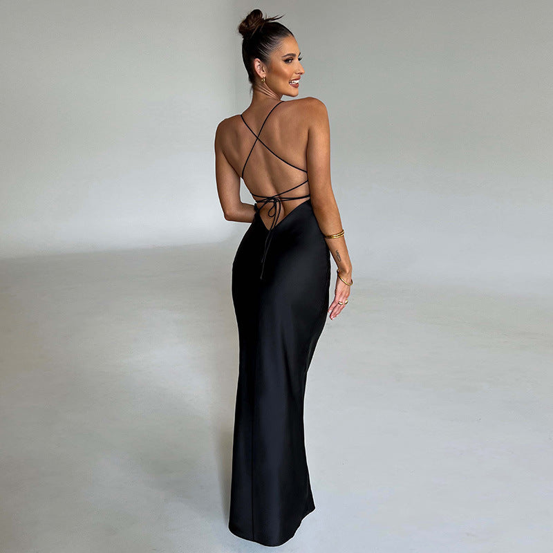 Backless Satin Slip Dress