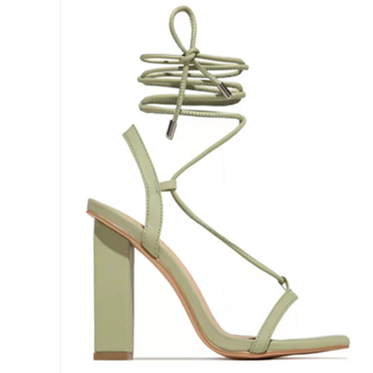 Square Toe Lace-Up Strappy Sandals