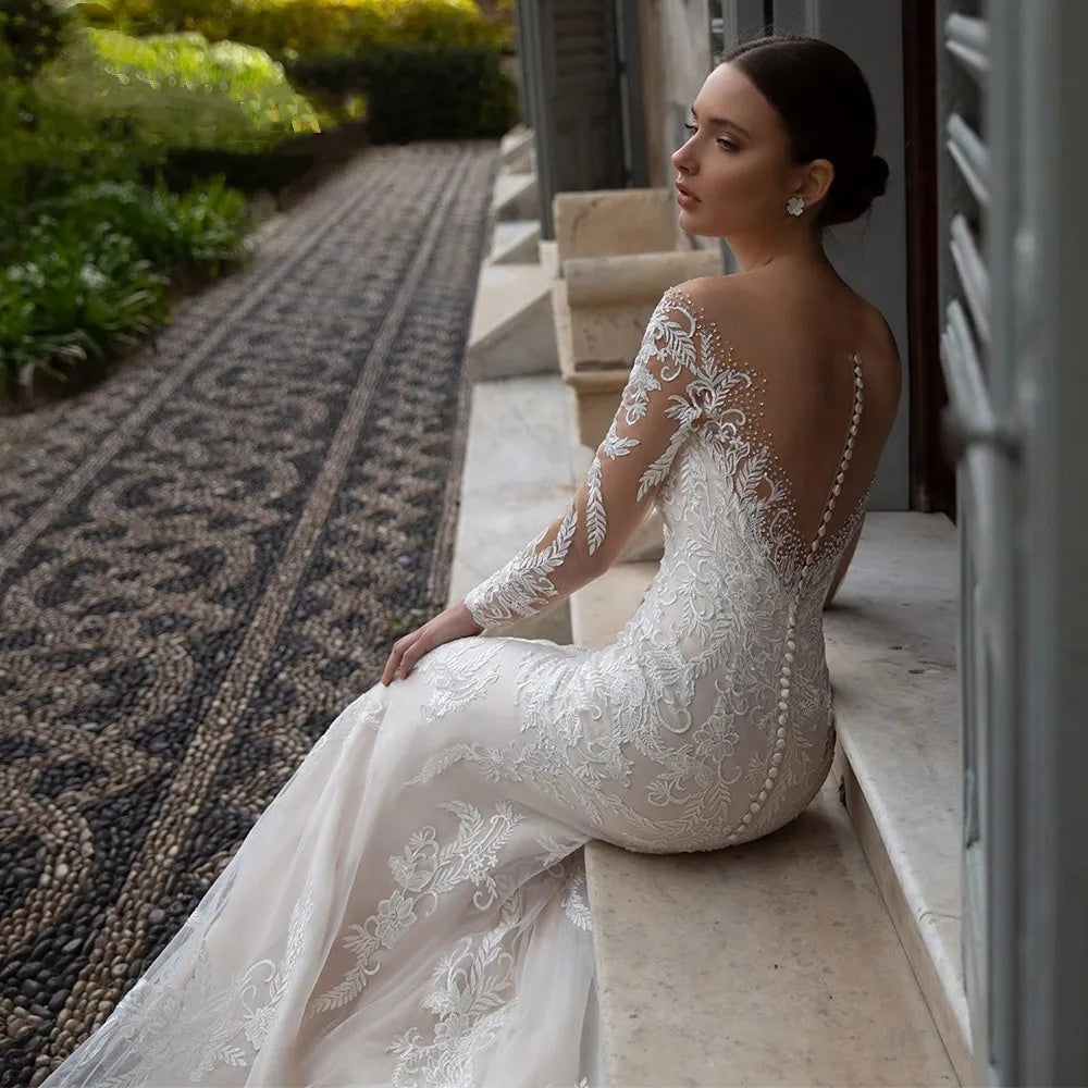 Lace Sleeve Wedding Dress With Train