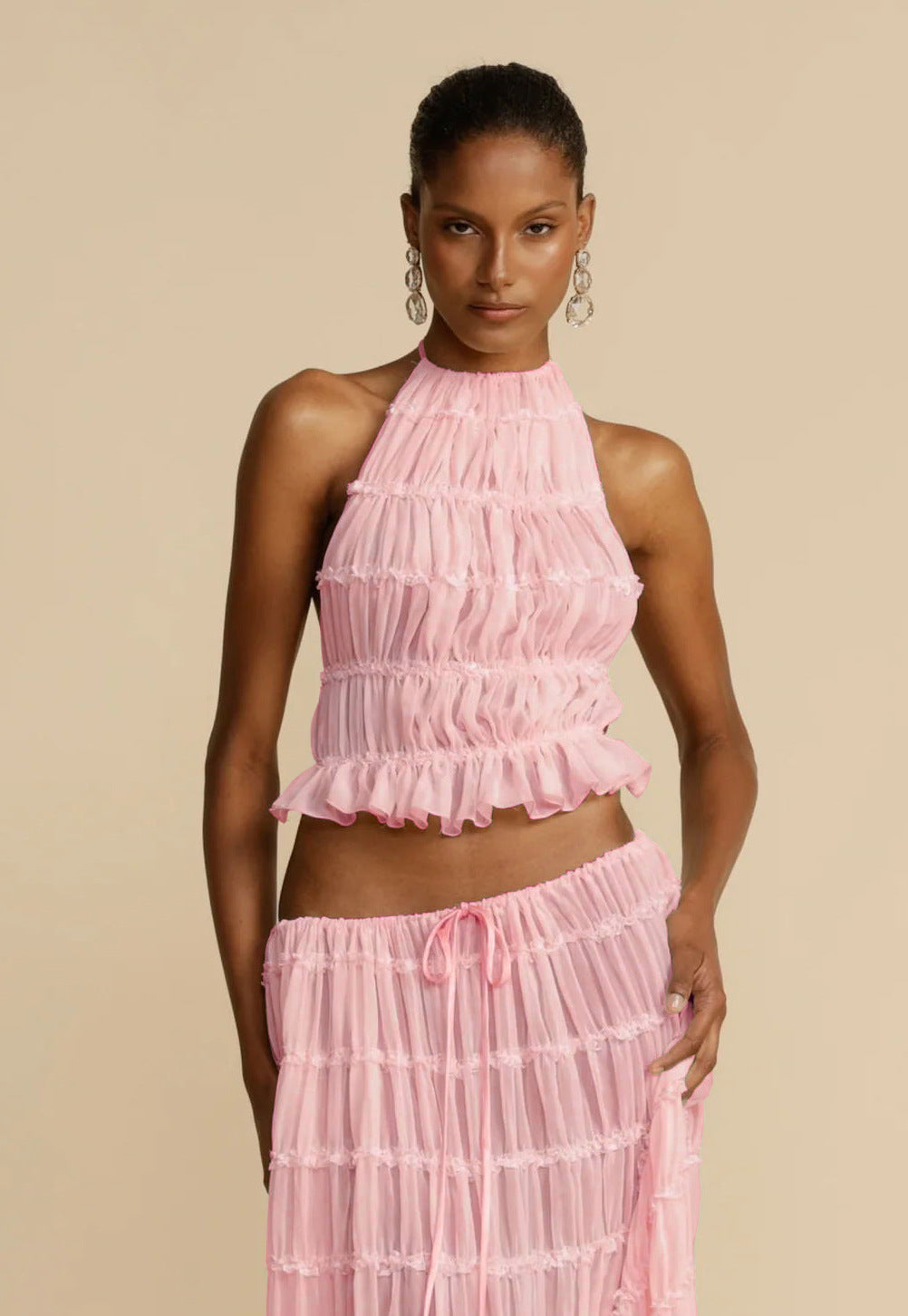 Gathered Halter Neck Top & Skirt Set