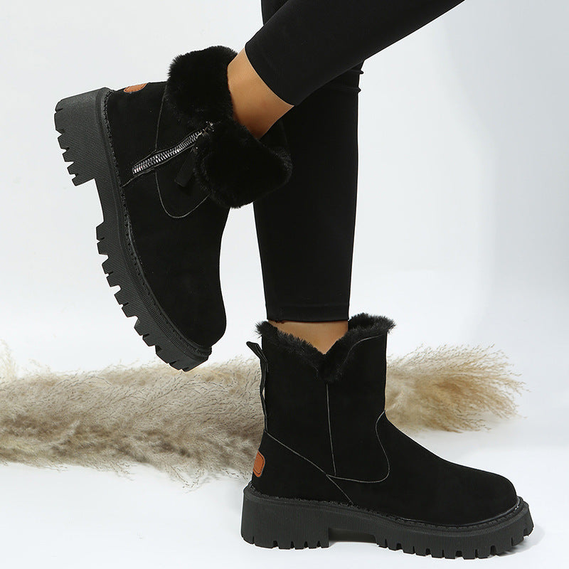 Round Toe Fur-Trimmed Ankle Boots